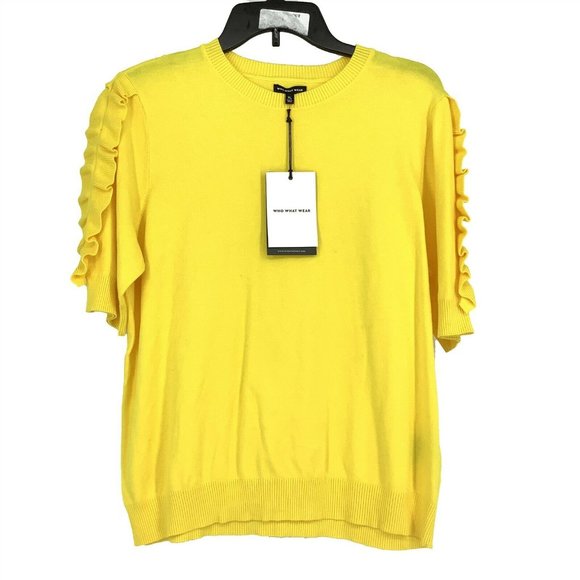 Who What Wear Tops - Who What Wear Knit Top Sweater Yellow Short Sleeve
